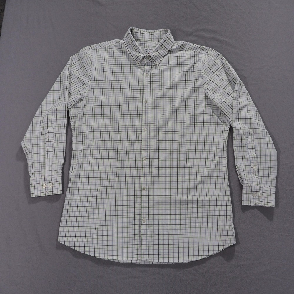 Mizzen Main Shirt Mens XL Trim Fit Blue Green Plaid Leeward Collection USA Made
